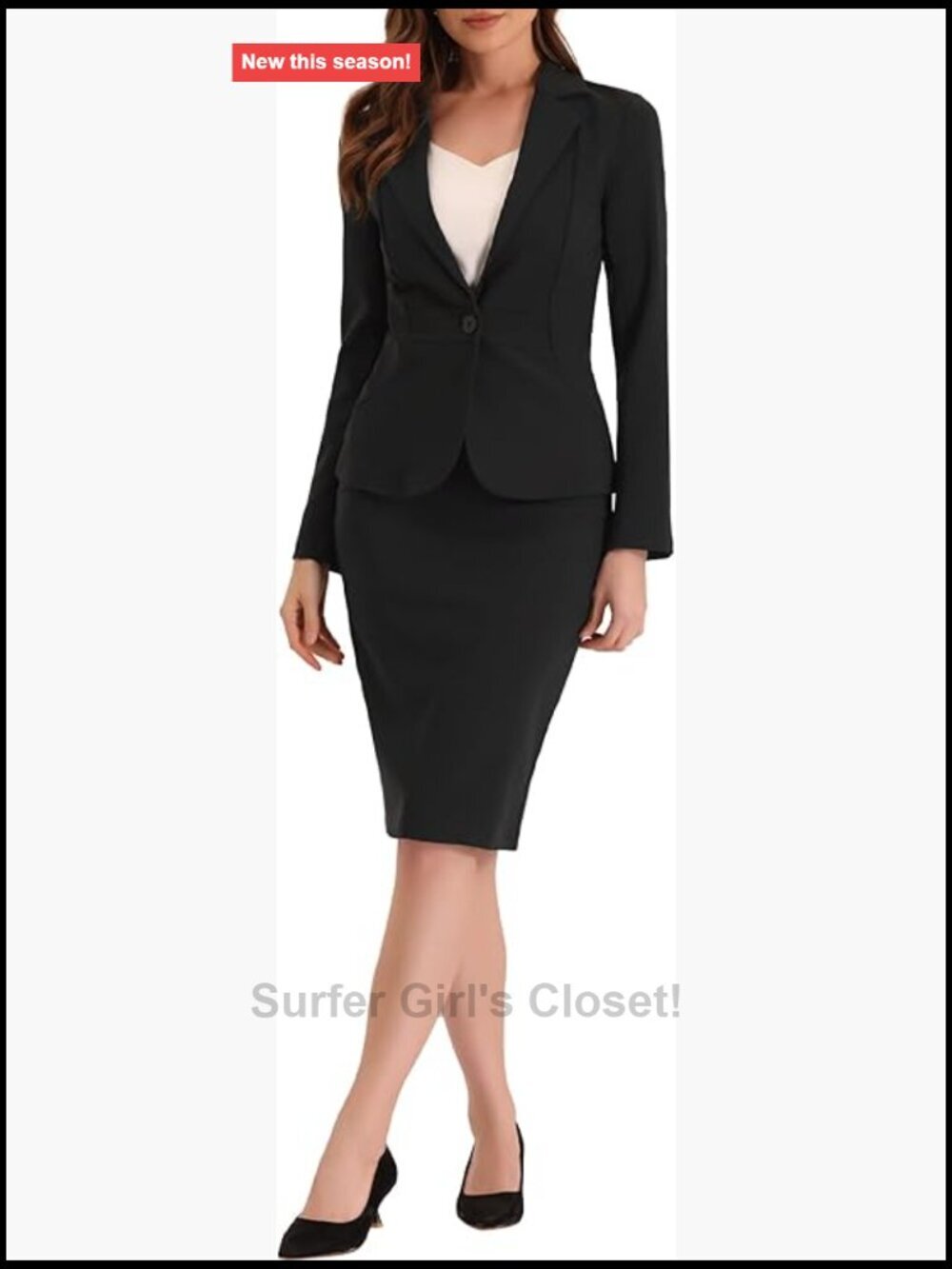 2 Piece Skirt Suit Set Blazer and Pencil Skirt Business Office Outfit